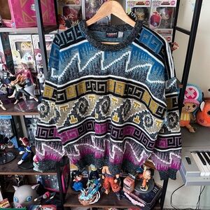 Vintage 90s Aztec Knit Sweater Multicolor Men’s XL Retro Exchange Unlimited